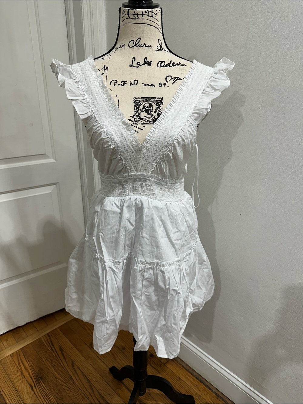 Fashion Nova White Ruffled V-Neck Mini Dress